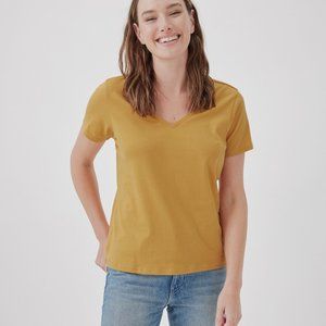 Pact Softspun V-Neck Tee | Small | Mustard Yellow